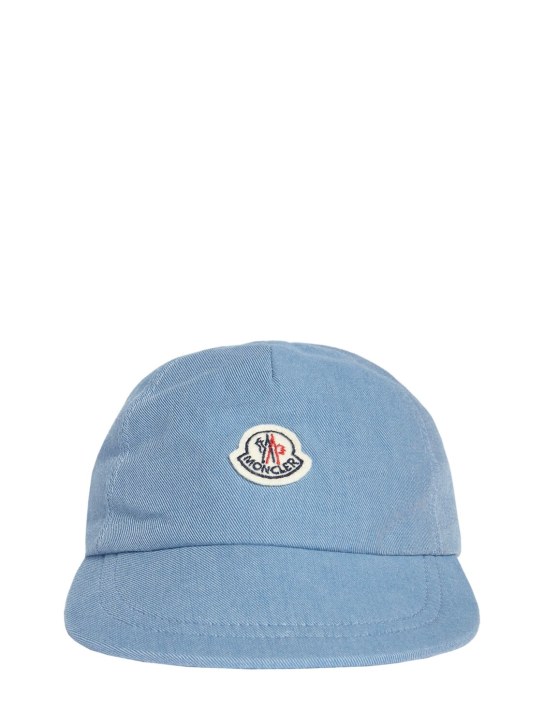 Moncler: Logo细节棉质牛仔棒球帽 - 蓝色 - kids-girls_0 | Luisa Via Roma
