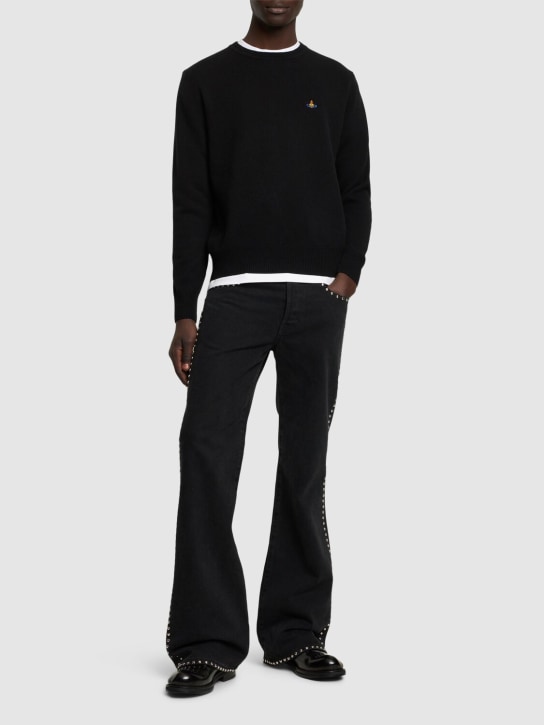 Vivienne Westwood: Suéter de punto de mohair bordado - Negro - men_1 | Luisa Via Roma