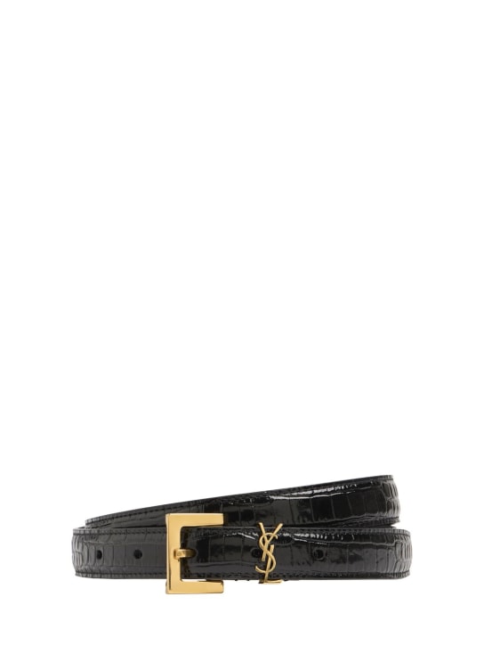 Saint Laurent: 20mm Croc embossed leather belt - Siyah - women_0 | Luisa Via Roma