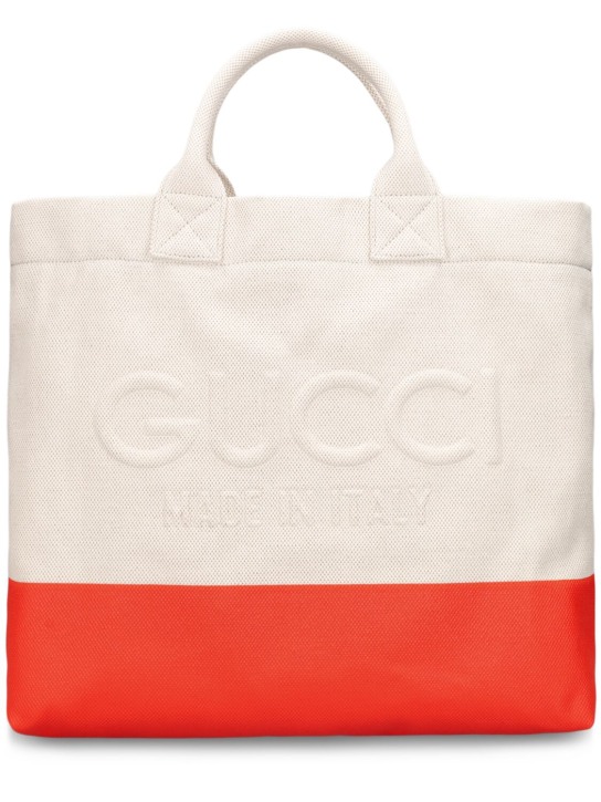 Gucci: Borsa shopping piccola Cabas in cotone bicolor - Naturale/Aranci - men_0 | Luisa Via Roma