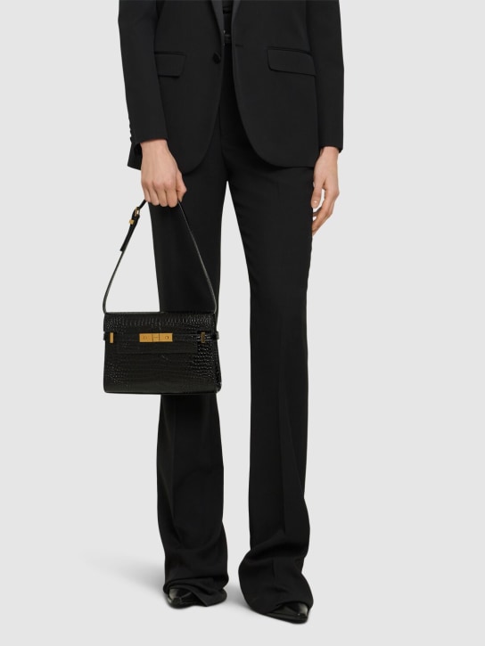 Saint Laurent: Small Manhattan embossed leather bag - Black - women_1 | Luisa Via Roma