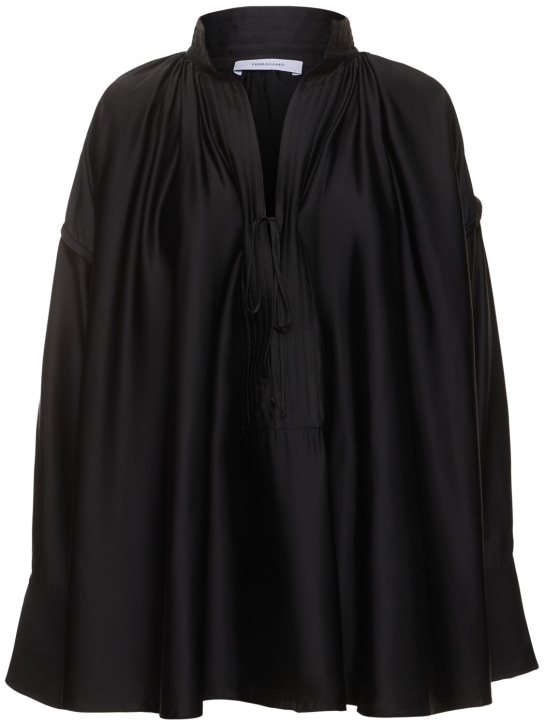 Ferragamo: 垂褶真丝混纺绸缎衬衫 - 黑色 - women_0 | Luisa Via Roma