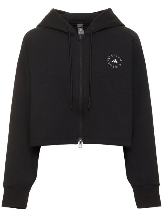 adidas By Stella McCartney: Sportswear cropped hoodie - Siyah - women_0 | Luisa Via Roma