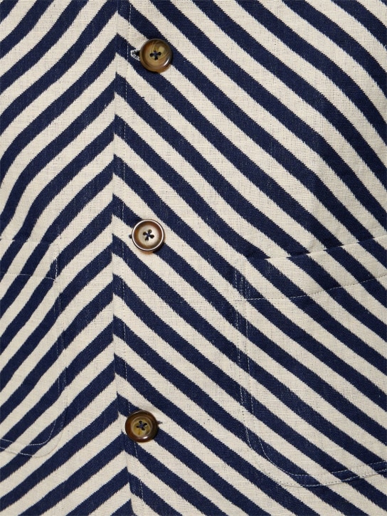 Harago: Diagonal stripe cotton coach jacket - Beyaz/Lacivert - men_1 | Luisa Via Roma