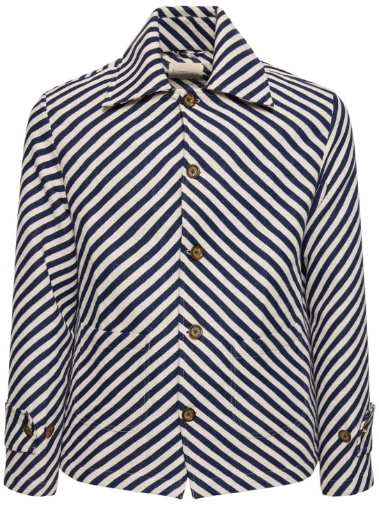 Harago: Diagonal stripe cotton coach jacket - Beyaz/Lacivert - men_0 | Luisa Via Roma