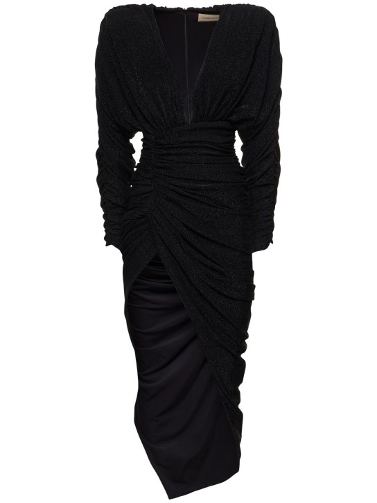 Alexandre Vauthier: Draped lurex jersey long dress - Siyah - women_0 | Luisa Via Roma