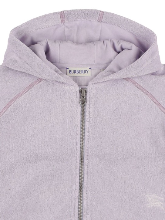 Burberry: Sweat-shirt zippé en coton mélangé à capuche - Violet Clair - kids-girls_1 | Luisa Via Roma