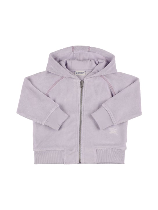 Burberry: Full-zip hooded cotton blend sweatshirt - Light Purple - kids-girls_0 | Luisa Via Roma