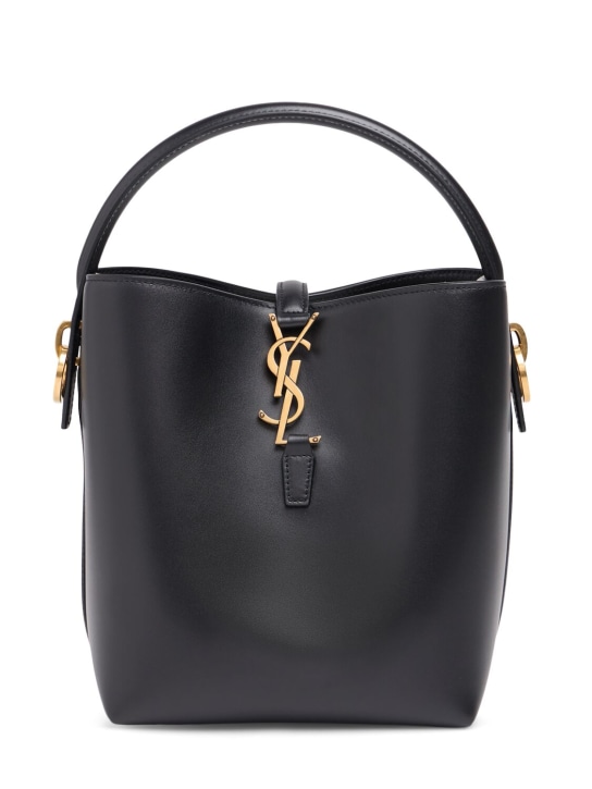 Saint Laurent: Small Le 37 shiny leather bucket bag - Black - women_0 | Luisa Via Roma