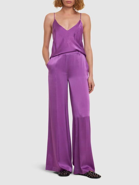 Forte_forte: Stretch silk satin wide pants - Purple - women_1 | Luisa Via Roma