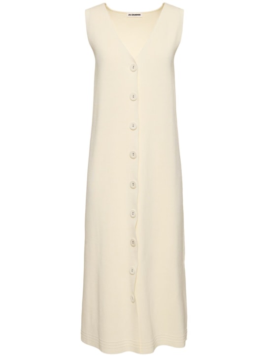 Jil Sander: Cotton blend rib knit v neck midi dress - Beige - women_0 | Luisa Via Roma