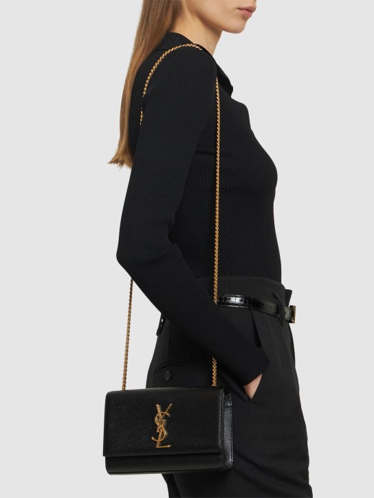 Saint Laurent: Petit sac en cuir avec chaîne Kate - Noir - women_1 | Luisa Via Roma