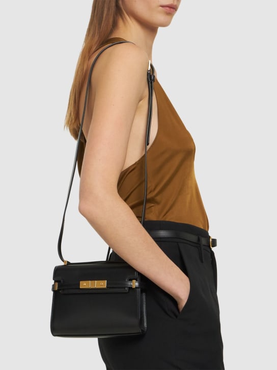 Saint Laurent: Mini Manhattan leather crossbody bag - Black - women_1 | Luisa Via Roma