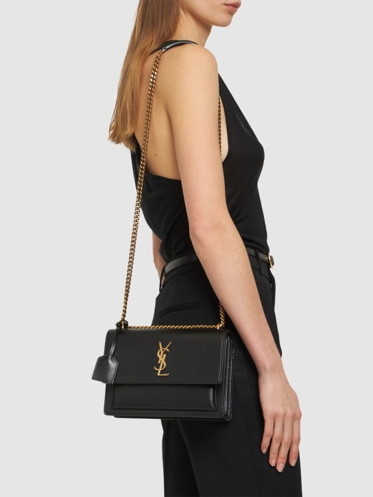 Saint Laurent: Medium Sunset leather shoulder bag - Black - women_1 | Luisa Via Roma