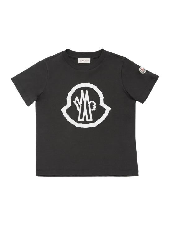 Moncler: T-shirt en coton à logo - Noir - kids-girls_0 | Luisa Via Roma