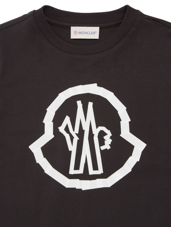 Moncler: Logo cotton t-shirt - Black - kids-girls_1 | Luisa Via Roma
