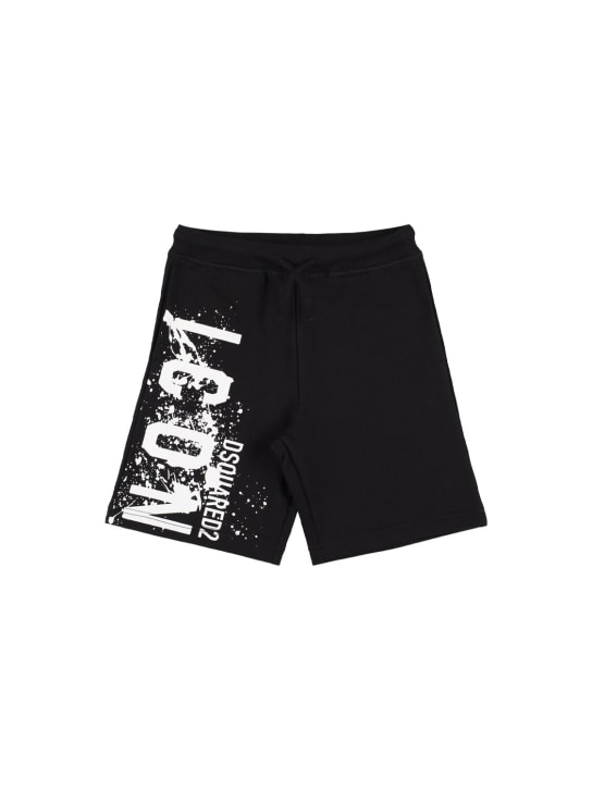 Dsquared2: Shorts in felpa di cotone con stampa - Nero - kids-boys_0 | Luisa Via Roma