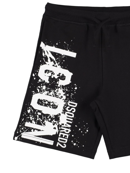 Dsquared2: Printed cotton sweat shorts - Black - kids-boys_1 | Luisa Via Roma