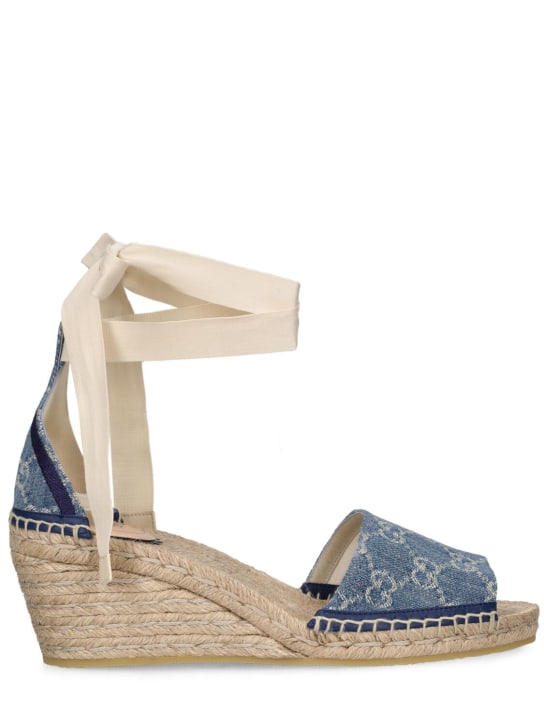 Gucci: Espadrilles compensées en denim GG 45 mm - Bleu Clair - women_0 | Luisa Via Roma