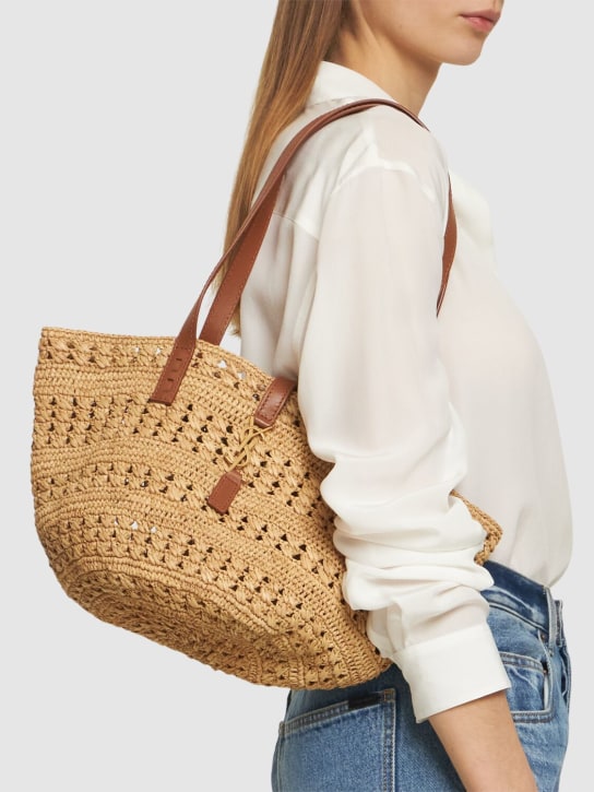 Saint Laurent: Small raffia panier bag - Naturale - women_1 | Luisa Via Roma