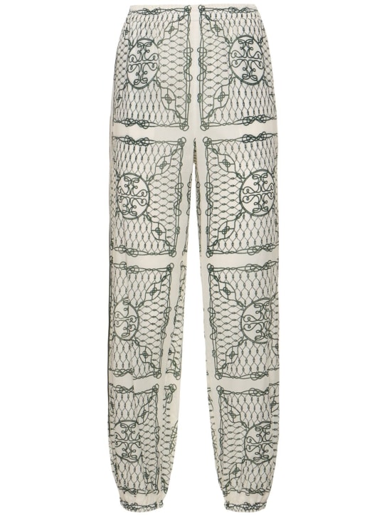 Tory Burch: Pantalon taille mi-haute en coton imprimé - Ivoire/Vert - women_0 | Luisa Via Roma