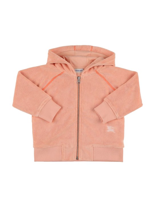 Burberry: Full-zip hooded cotton blend sweatshirt - Pink - kids-girls_0 | Luisa Via Roma