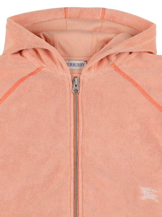 Burberry: Sweat-shirt zippé en coton mélangé à capuche - Rose - kids-girls_1 | Luisa Via Roma