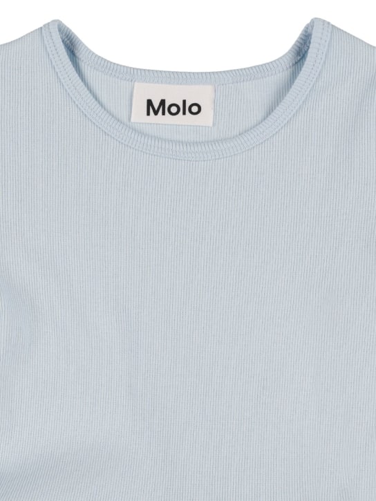 Molo: Horse print cotton blend dress - Light Blue - kids-girls_1 | Luisa Via Roma