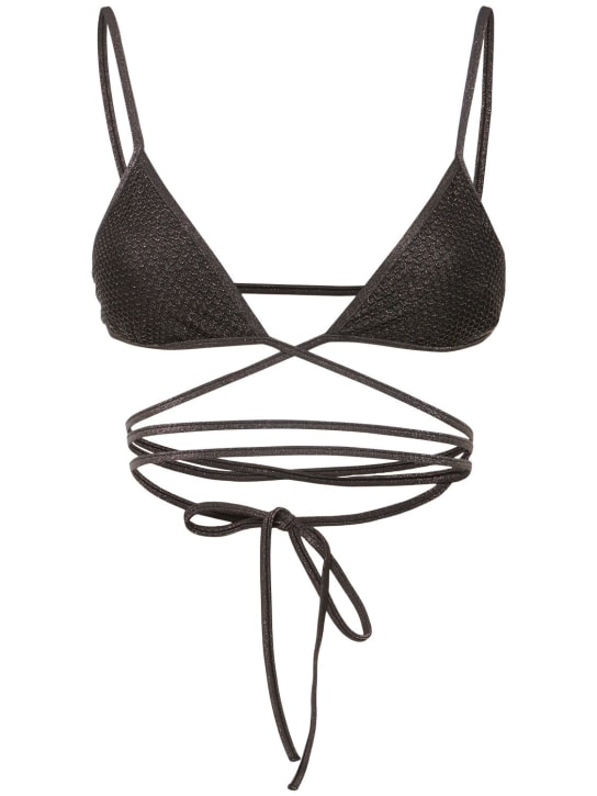 Palm Angels: B lurex criss-cross triangle bikini top - Black/Gold - women_0 | Luisa Via Roma