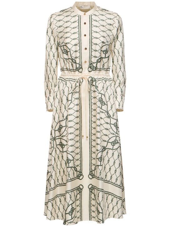 Tory Burch: Robe chemise longue en soie imprimée - Vert/Multi - women_0 | Luisa Via Roma