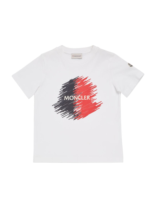 Moncler: Camiseta de algodón con logo - Blanco Óptico - kids-boys_0 | Luisa Via Roma
