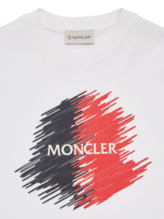 Moncler: Camiseta de algodón con logo - Blanco Óptico - kids-boys_1 | Luisa Via Roma