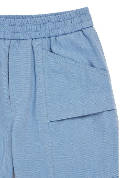 Moncler: Lightweight cotton denim Bermuda shorts - Blue - kids-boys_1 | Luisa Via Roma