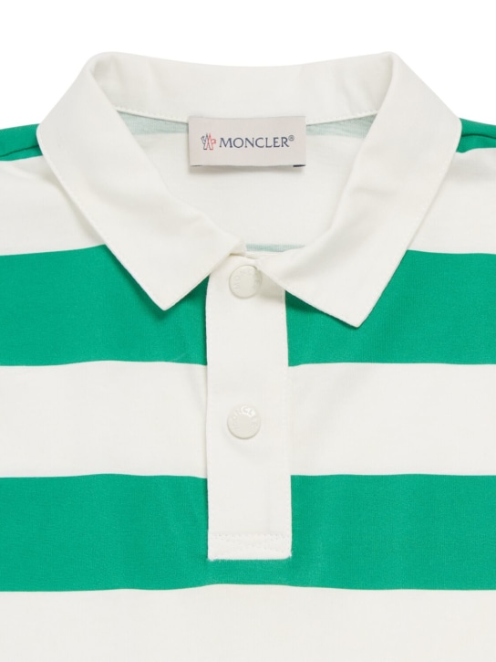Moncler: Polo en coton à rayures - Blanc/Vert - kids-boys_1 | Luisa Via Roma
