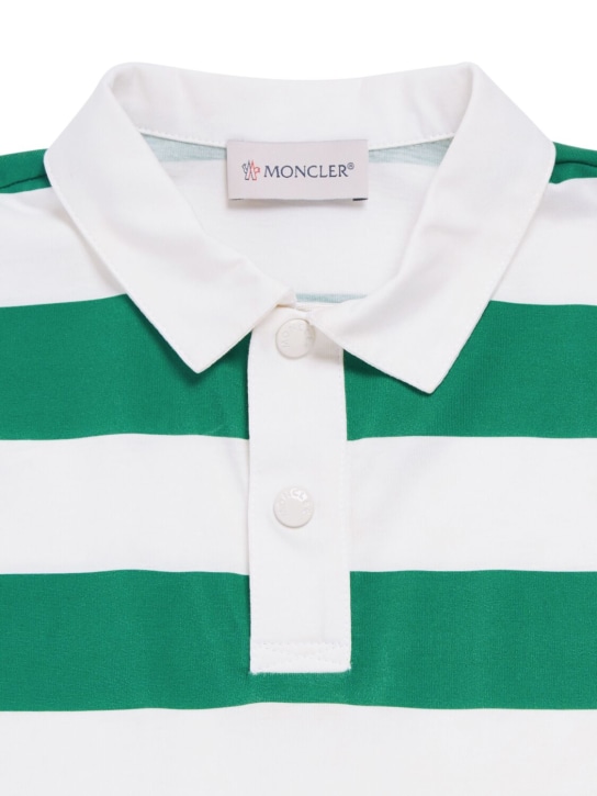 Moncler: コットンポロシャツ - ホワイト/グリーン - kids-boys_1 | Luisa Via Roma