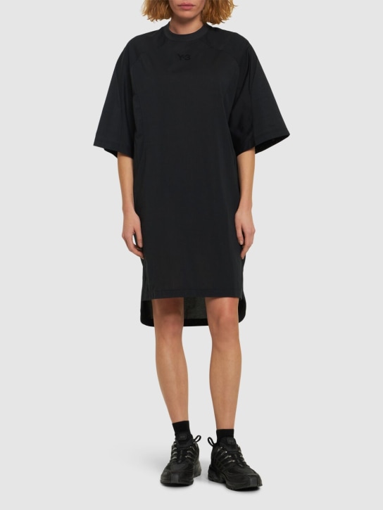 Y-3: T-Shirt-Kleid mit Rostfarbe - Schwarz - women_1 | Luisa Via Roma