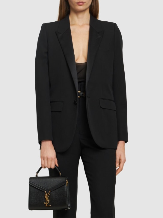 Saint Laurent: Mini Cassandra grained leather bag - Black - women_1 | Luisa Via Roma