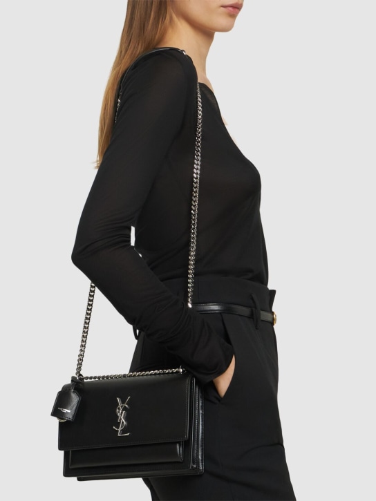 Saint Laurent: Medium Sunset leather shoulder bag - Black - women_1 | Luisa Via Roma