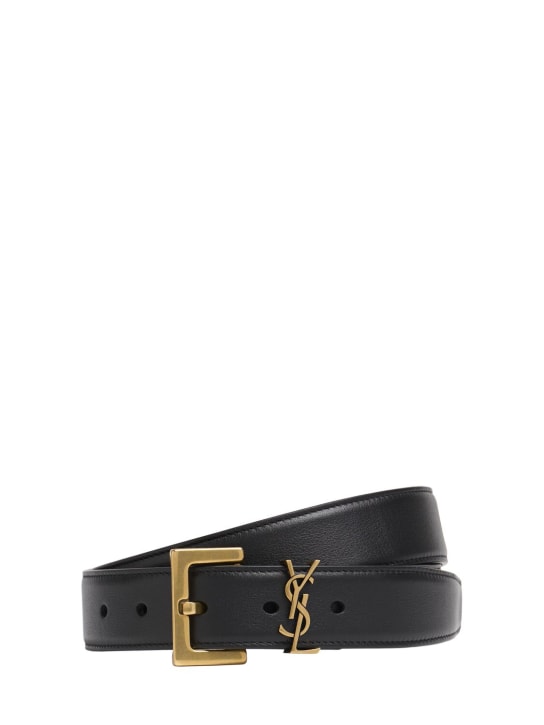 Saint Laurent: 3cm Monogram leather belt - Black - women_0 | Luisa Via Roma