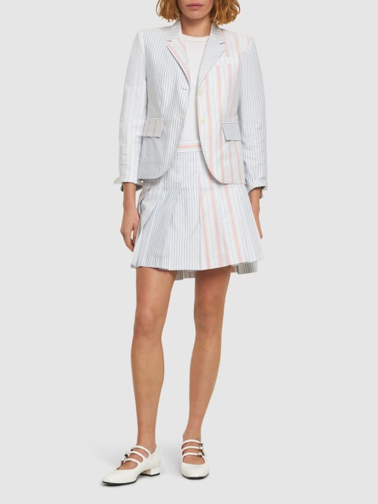 Thom Browne: Striped Oxford cotton pleated mini skirt - Renkli - women_1 | Luisa Via Roma