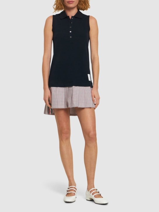 Thom Browne: Check print cotton mini polo dress - Multi/Navy - women_1 | Luisa Via Roma