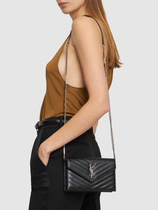 Saint Laurent: Cassandre leather shoulder bag - Black - women_1 | Luisa Via Roma