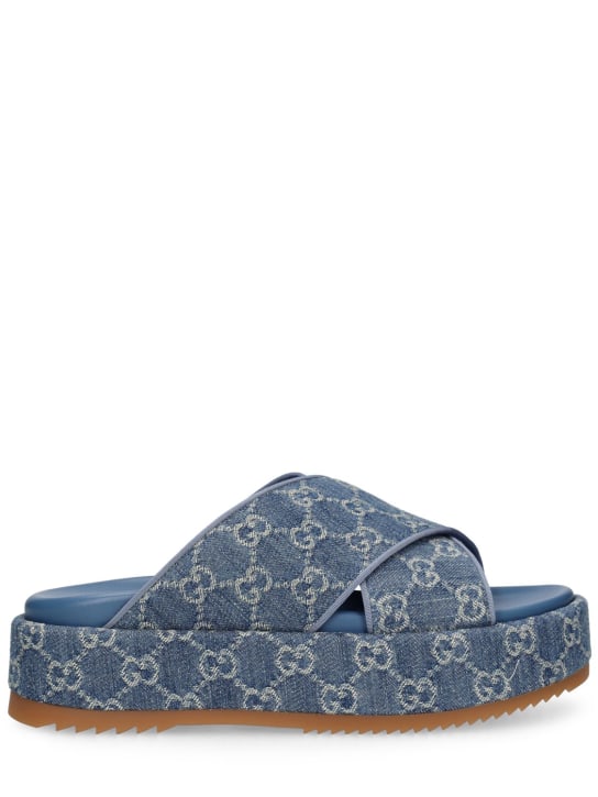 Gucci: 55mm GG platform denim slide sandals - Light Blue - women_0 | Luisa Via Roma