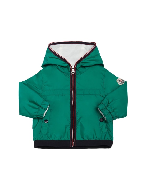 Moncler: Anton hooded rainwear jacket - Green/Blue - kids-girls_0 | Luisa Via Roma