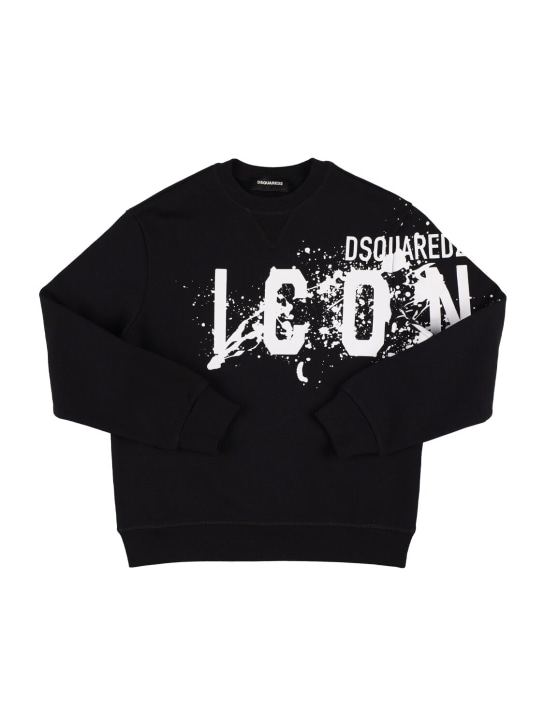 Dsquared2: Printed logo crewneck sweatshirt - Black - kids-boys_0 | Luisa Via Roma