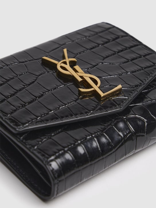 Saint Laurent: Embossed patent leather compact wallet - women_1 | Luisa Via Roma