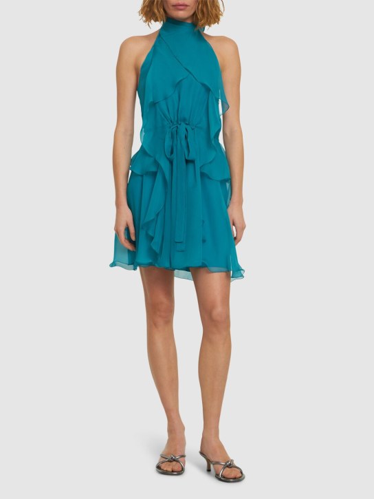 Alberta Ferretti: Draped silk chiffon mini halter dress - Açık Mavi - women_1 | Luisa Via Roma