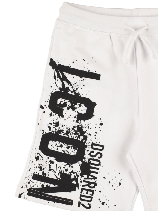Dsquared2: Shorts in felpa di cotone con stampa - Bianco - kids-boys_1 | Luisa Via Roma