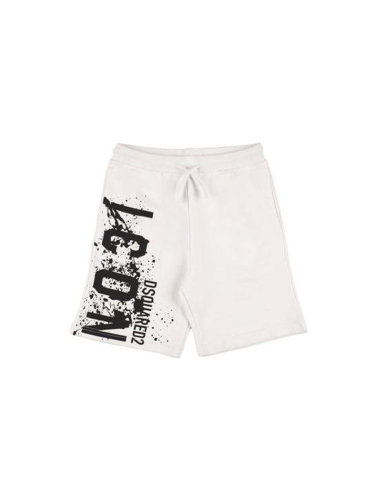 Dsquared2: Shorts in felpa di cotone con stampa - Bianco - kids-boys_0 | Luisa Via Roma