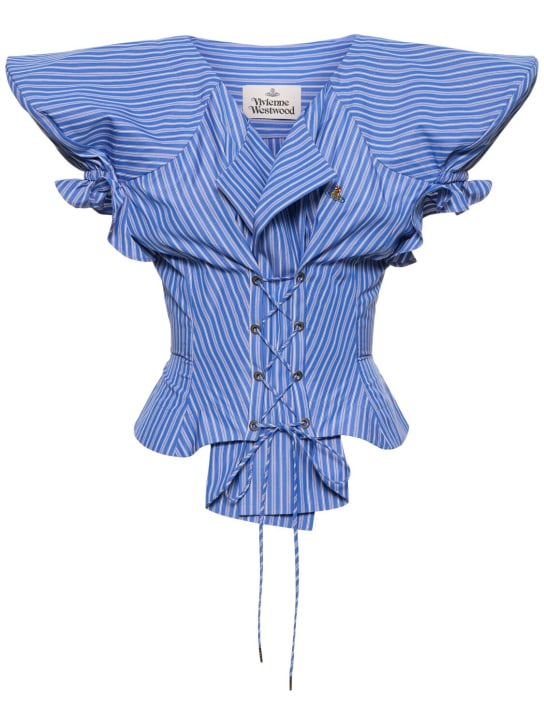 Vivienne Westwood: Top de algodón con cordones - Azul Claro/Blanco - women_0 | Luisa Via Roma
